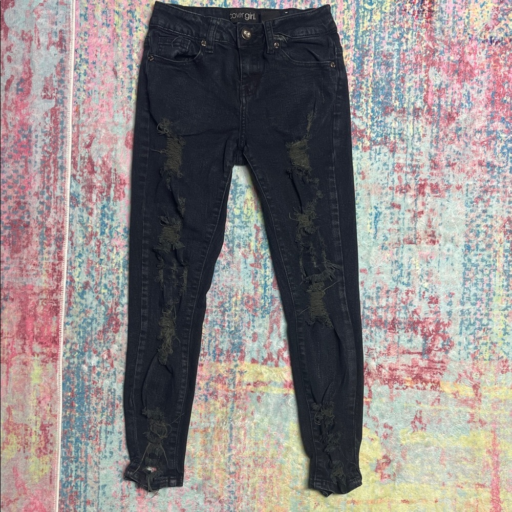 💙COVERGIRL Black stretch SUPER Distressed Skinny Jeans